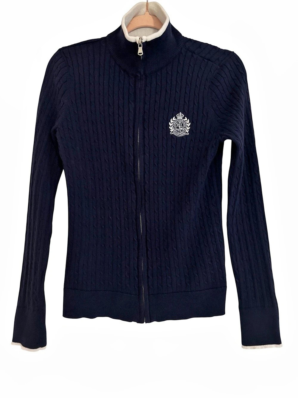Ralph Lauren Cable Knit Zip Cardigan in Blue Like New